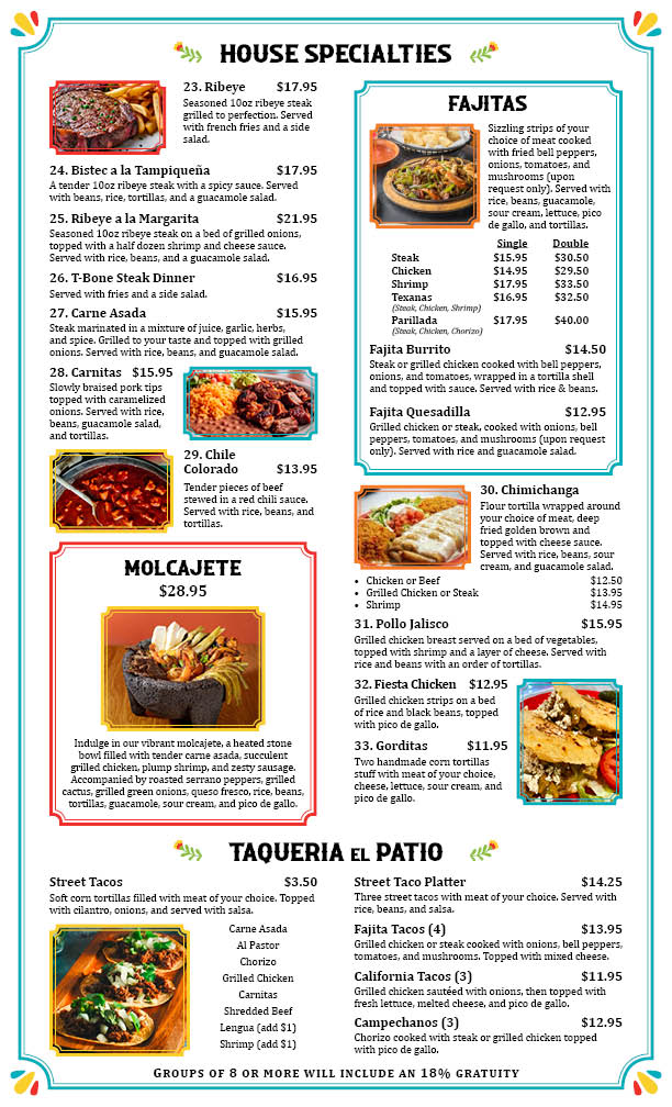 Margaritas Menu
