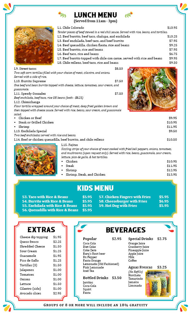 Margaritas Menu