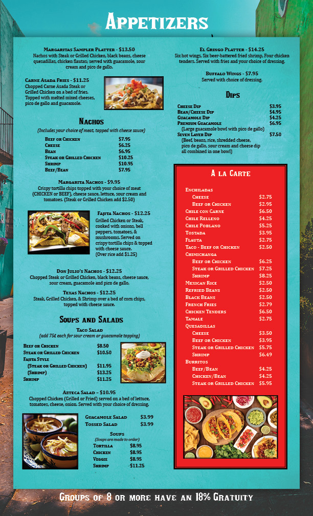 Margaritas Menu