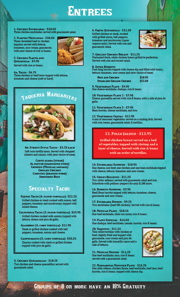 Margaritas Menu