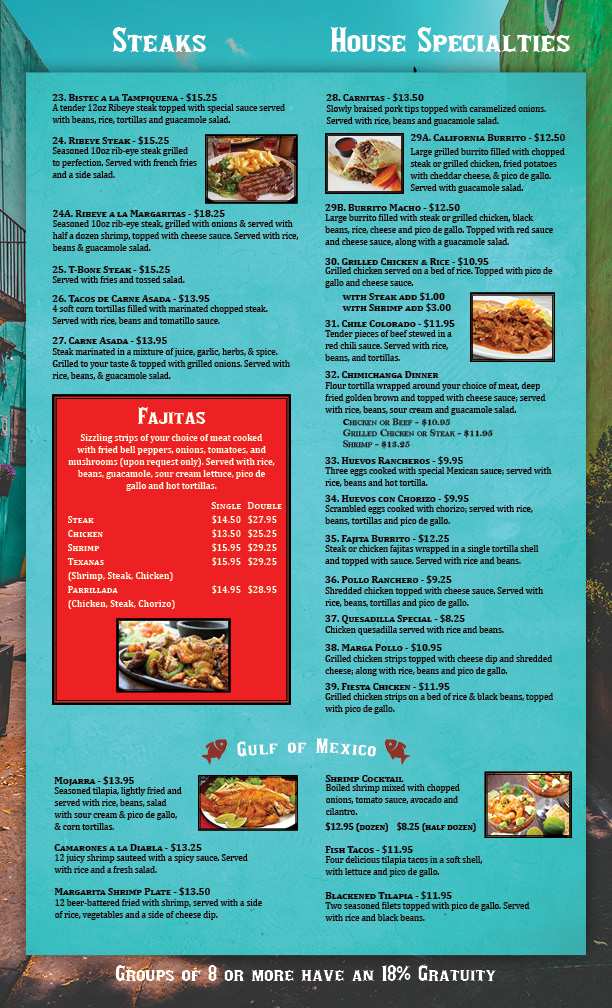 Margaritas Menu